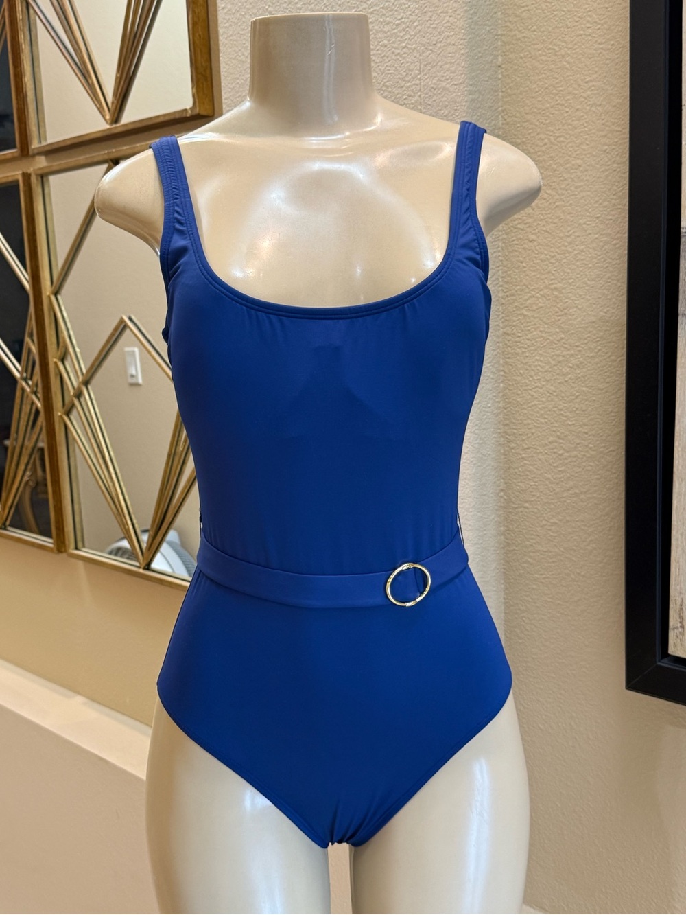 Lauren Ralph Lauren Beach Club Solid Belted Lingerie One-Piece Sapphire Swimsuit